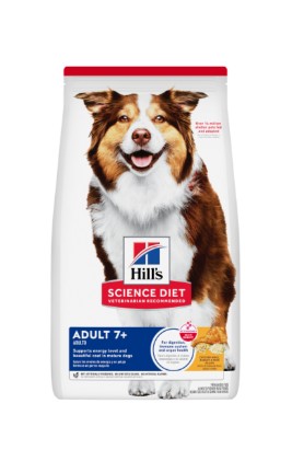 Adult 7+ Chicken Meal, Barley & Rice Recipe Dog Food packaging